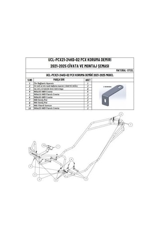 Moto Üçel Honda Pcx 2021-2025 Uyumlu Etraf Koruma Demiri