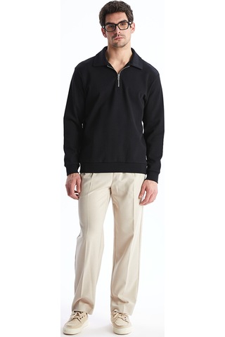 Lcw Vision Siyah Polo Yaka Uzun Kollu Erkek Sweatshirt