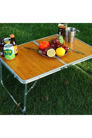 Prestigegoods Mini Katlanır Bambu Ahşap Outdoor Kamp Masa 001, Hafif Ve Pratik, Konaklama İçin İдеal Kahverengi