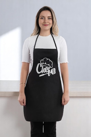 Siyah Chef Leke Tutmaz Kumaş Mutfak Önlüğü Siyah1