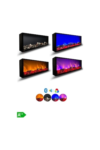 Arif Şömine Dekoratif Elektrikli Yapay Şömine - 100x35x15 Cm - Farklı Renk Modları, Kumandalı, Bluetooth