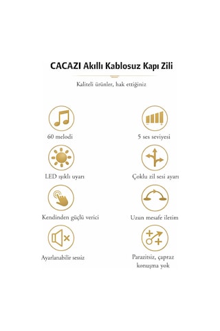 Kablosuz Kapı Zili Seti 60 Melodi, 110 Db, 150 M Menzil 1 Alıcı + 1 Buton