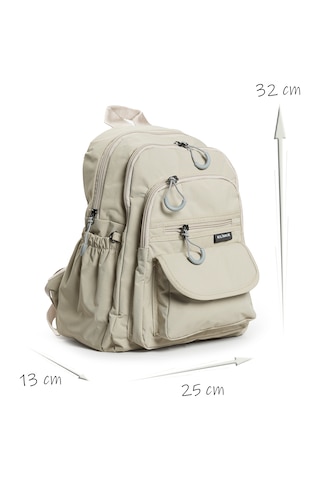 İmaks Küçük Boy 32 Cm Hafif Su Geçirmez Paraşüt Kumaş Çok Gözlü Günlük Kadın Sırt Çantası 8317a Bej