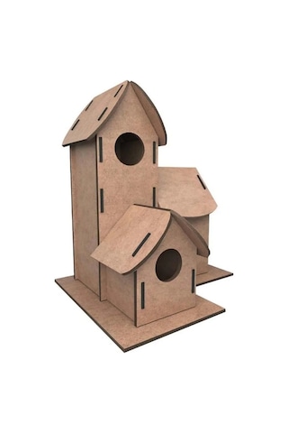 Maket Boyanabilir Kuş Evi Boyama Maketi Naturel Ahşap Boyama Bırd House 6 Renk Akrilik Boya Fırça