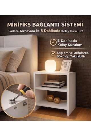 Eko Komodin Yan Sehpa Beyaz