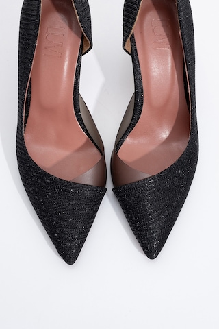 Luvishoes 653 Siyah Simli Topuklu Kadın Ayakkabı Siyah