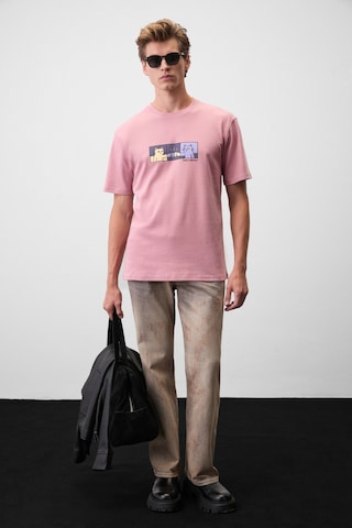 Grimelange Stone Erkek Yuvarlak Yakalı Önü Baskılı Pembe T-shirt