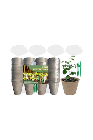 Neevoyu 100 Adet 8cm Biyodegradable Fidan Suketi + 100 Bitki Etiketi + Fidan Çekici - Organik Toprak Dostu Fidan Yetiştirme Seti