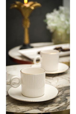 Elif 4 Parça 2 Kişilik Porselen Kahve Takımı Kırık Beyaz