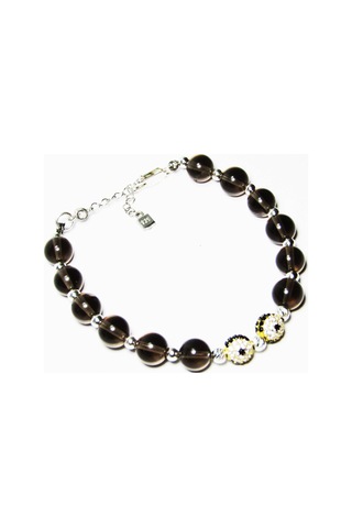 Lilahgümüş Gümüş Dumanlı Kuvars Siyah Beyaz Taşlı Kadın Bileklik