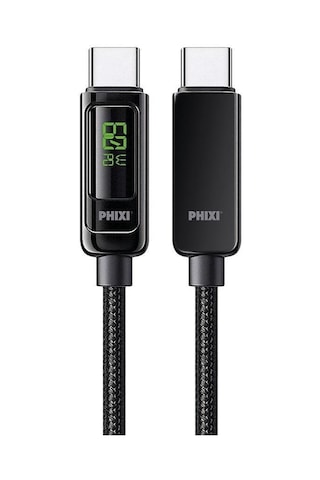 Phixi Ultimate Upd4160t 60w Lcd Ekranlı Metal Başlıklı Hasır Örgü Type-c To Type-c Hızlı Şarj Ve Data Kablo