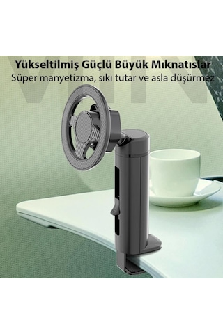 Polham Magsafe Mıknatıslı Açı Ve Yön Ayarlı Sıkıştırmalı Masaüstü Telefon Tutucu, Sehpa, Koltuk Uyumlu