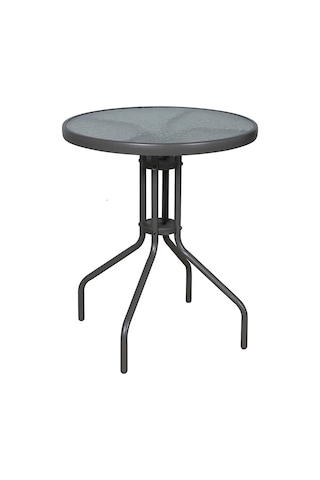 Yuvarlak Bahçe Balkon Masası 60 Cm Çap Buzlu Tamperli Cam