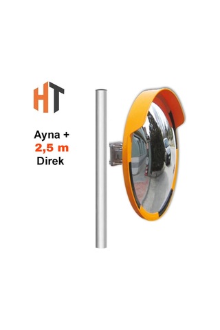 Trafik Güvenlik Aynası 60 Cm Sarı-siyah Ve 2,5 M Galvaniz Flanşlı Direk Set