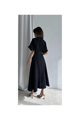 Meecy Maxi Siyah Kemerli Elbise Siyah Siyah