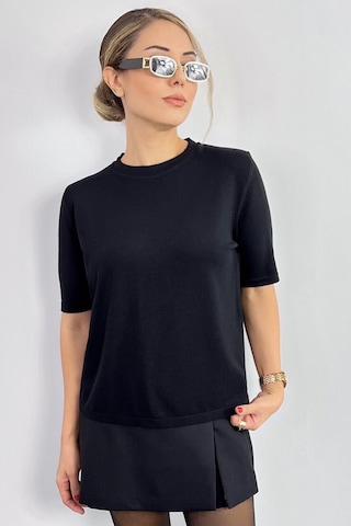 Ritnice Viscose Doku Next Premium Selection Siyah Yarım Kol Triko Kazak Siyah