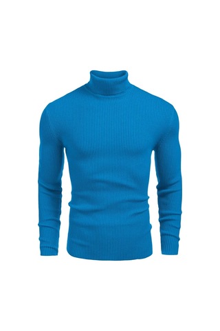Polızeı Erkek Slim Fit Boğazlı Triko Kazak Esnek Dokulu Mavi
