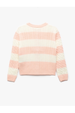 Koton Düğme Detaylı Yuvarlak Yaka Uzun Kollu Triko Hırka Pınk Strıpe 5skg90051ht Pembe Çizgili Pembe