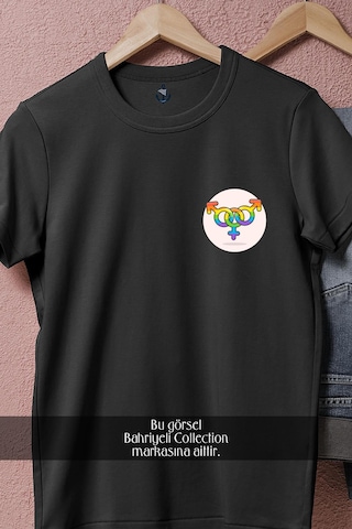 Oversize Lgbt Bisexual Cep Tasarımlı Unisex T-shirt Siyah