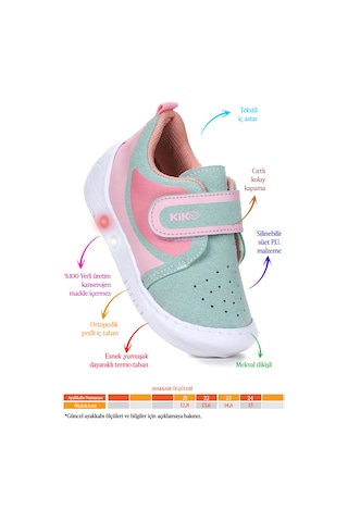 Kiko Kids Kugan Cırtlı Işıklı Kız Bebek Yürüyüş Spor Ayakkabı Su Yeşili - Pembe Su Yeşili - Pembe
