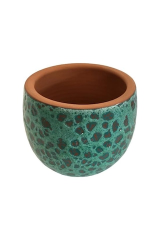 Özel Yapım Turkuaz Renk El Yapımı Toprak Saksı - 15 15 Cm