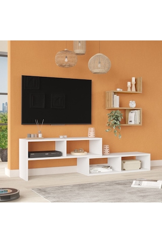 Dore Tv Ünitesi Tv Sehpası Raflı Beyaz-sepet Dor1-ws Kahverengi - Beyaz