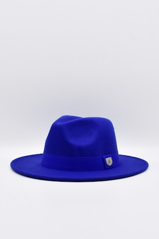 Külah Kadın Saks Mavi Boater Fedora Fötr Şapka Panama Kasket - Standart Saks Mavi