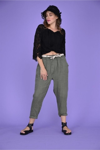 Bohem Stil Kadın Keten Havuç Pantolon-8603 Haki Yeşil Haki