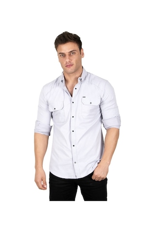 Deepsea Erkek Gri Fitilli Çıtçıtlı Kot Gömlek 300421 Gri