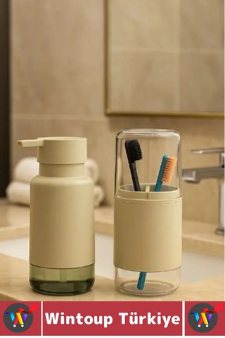 Dayanıklı Banyo Sabun Losyon Şampuan Pratik Çok Şık Modern Sıvı Sabunluk Diş Fırçalık İkili Set Çok Renkli