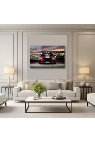 Kırmızı Ford Mustang Cam Tablo Şehir Işıkları Manzaralı Deg0320