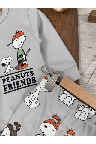 Bisiklet Yaka Peanuts Friends Baskılı Alt Üst Pijama Takımı 4bb2 Gri