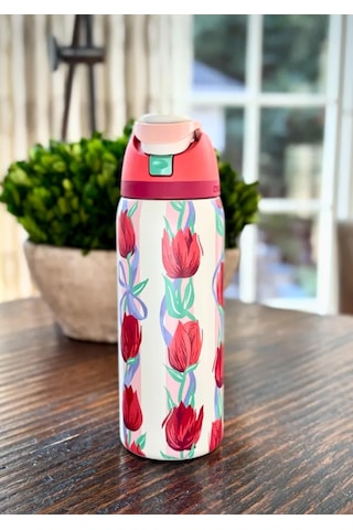 Owala 32 Oz 946 Ml Freesip Desenli Çift Katmanlı Paslanmaz Çelik Termos Kilitli Kapak Bej