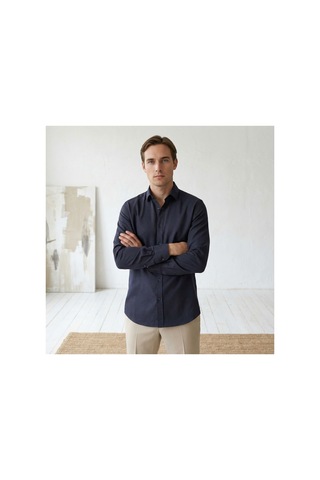 Yusaytr Slim Fit Uzun Kollu Pamuklu Gizli Düğme Yakalı Oxford Gömlek Lacivert Lacivert