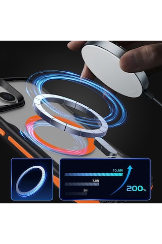 İphone 15 Uyumlu Magsafe Şarj Özellikli Renkli Kenar Airbag Şeritli Lamer Kapak-siyah