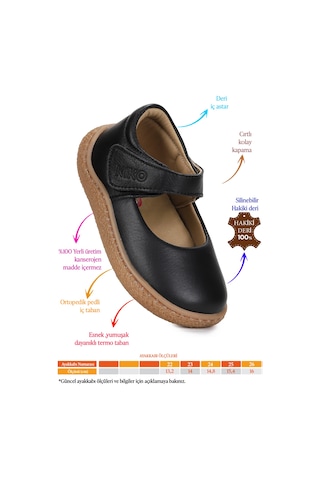 Kiko Kids Lida %100 Deri Günlük Kız Bebek Babet Ayakkabı Siyah