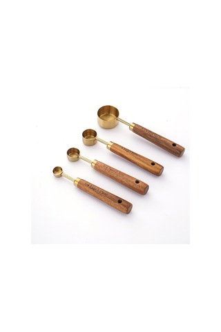 Paslanmaz Çelik Gül Altın Terazi Ahşap Saplı Ölçüm Aparatı Seti Mutfak Pişirme Araçları