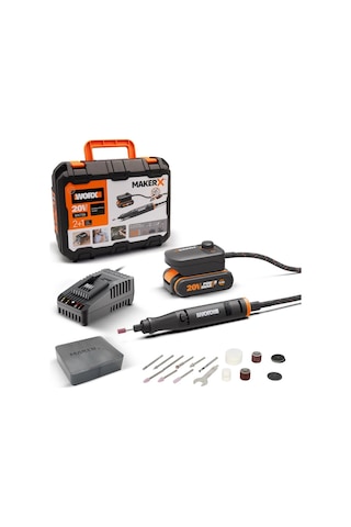 Worx Wx739 Makerx 20volt 2.0ah. Kömürsüz Profesyonel Kalem Tipi Devir Ayarlı Gravür Seti + 34 Parça