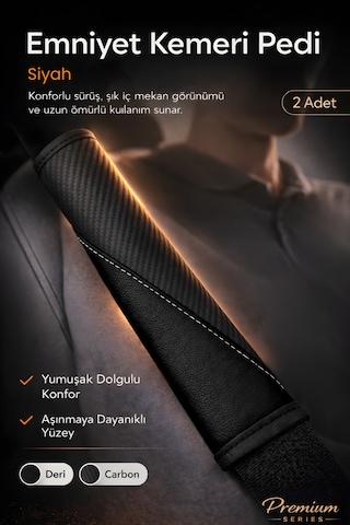 Emniyet Kemeri Kılıfı 2 Adet Deri Carbon Yumuşak Dolgulu Boyun Konfor Emniyet Kemer Pedi - Kmrx2