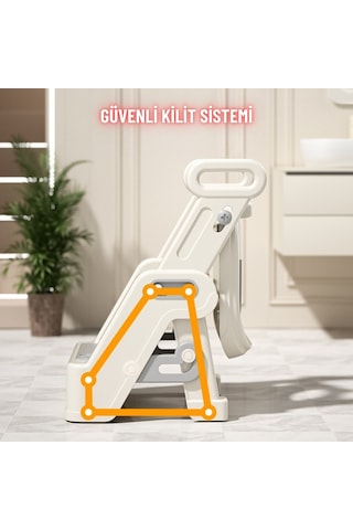 Merdivenli Katlanır Klozet Adaptörü Çocuk Tuvalet Eğitimi Ve Banyo Tuvalet Lavabo Yükseltici Gri