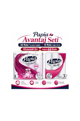 Papia Tuvalet Kağıdı 3 Katlı 32 Li + 12 Li Kağıt Havlu Klasik