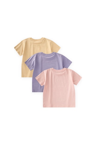 Cigit Üçlü Set Kız T-shirt 2-10 Yaş Lila Sarı Pudra