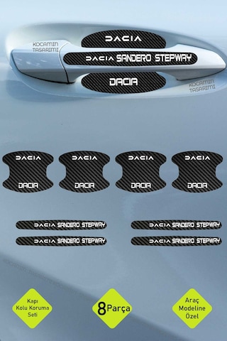 Dacia Sandero Stepway Karbon Desenli Kapı İçi Kolları Koruma Folyo Seti Sandero Stepway Serisine Özel Üretim 8 Parça Takım