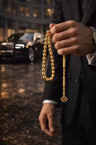 14k Altın Kaplama Erkek Arpa Kesim Bilek Boy Tesbih Lüks Hediye Kutulu 63246587