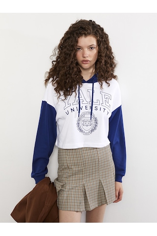 Lcw Vision Beyaz Kapüşonlu Baskılı Uzun Kollu Kadın Sweatshirt