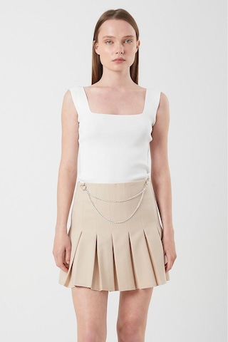4155 Kadın Zincir Detay Pileli Mini Etek Bej Bej