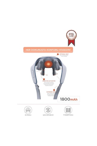 Vnb-01 Gri İnsan Eli Hissi Veren Şarjlı Masaj Cihazı Boyun Sırt Ve Bacak Masaj Cihazı Gri