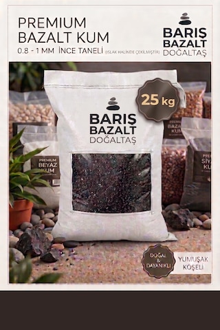 Doğal Premium Siyah Bazalt Kum 25 Kg- 0.8-1 Mm Akvaryum Kumu Saksı Dekoratif Peyzaj Kumu