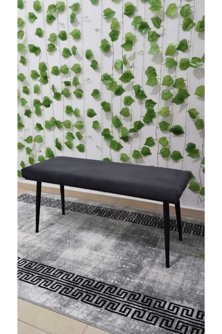 Özcan Metal Siyah Metal Ayaklı Metal Kasalı Bench Mutfak Salon Antre Yatak Odası Balkon Puf Bank Antrasit