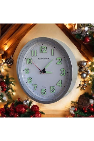 Fosforlu 3d Kabartma Rakam Mini Küçük Duvar Saati Çap 22 Cm Gümüş